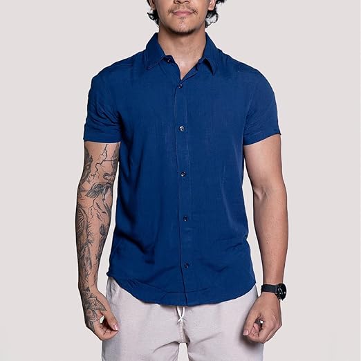Camisa de linho botão manga curta social