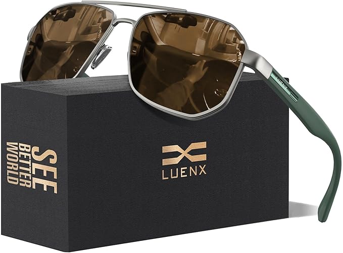 LUENX Óculos de sol aviador masculino com lentes polarizadas